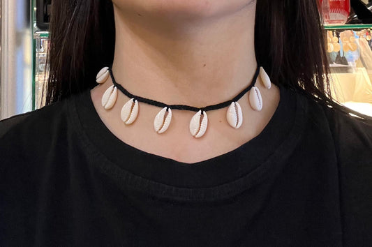 White Cowrie Shell Necklace with black cord wholesale