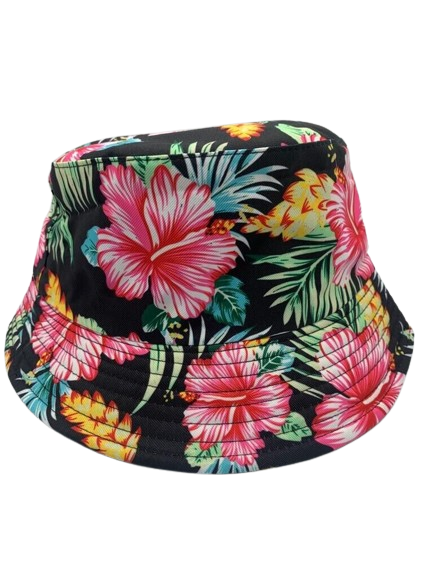 Hawaiian Resort Wear Floral Print Visor bucket Hat Black Pink Orchid Aquarela wholesale