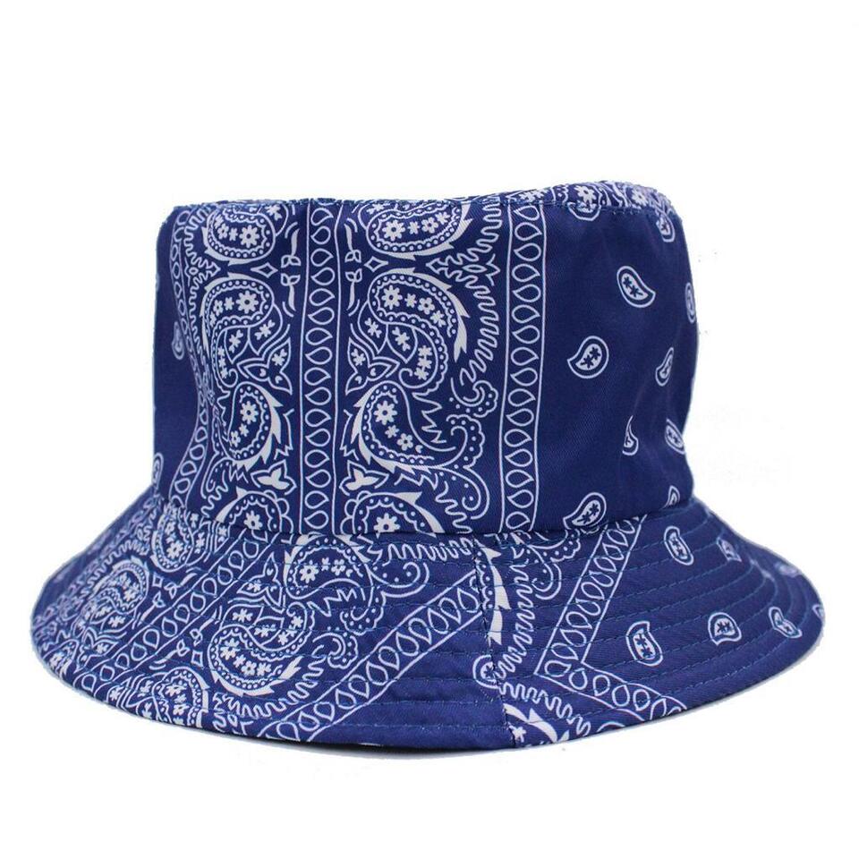 blue bandana bucket hat: unisex sun style reversible foldable paisley pattern