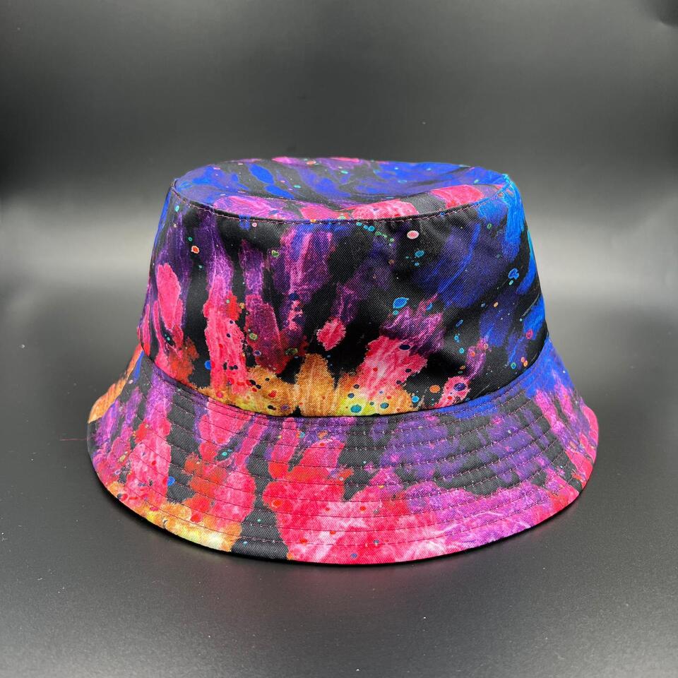 Bucket Hat Colorful Space Print: Unisex Vibrant Colors Sun Style Reversible Foldable