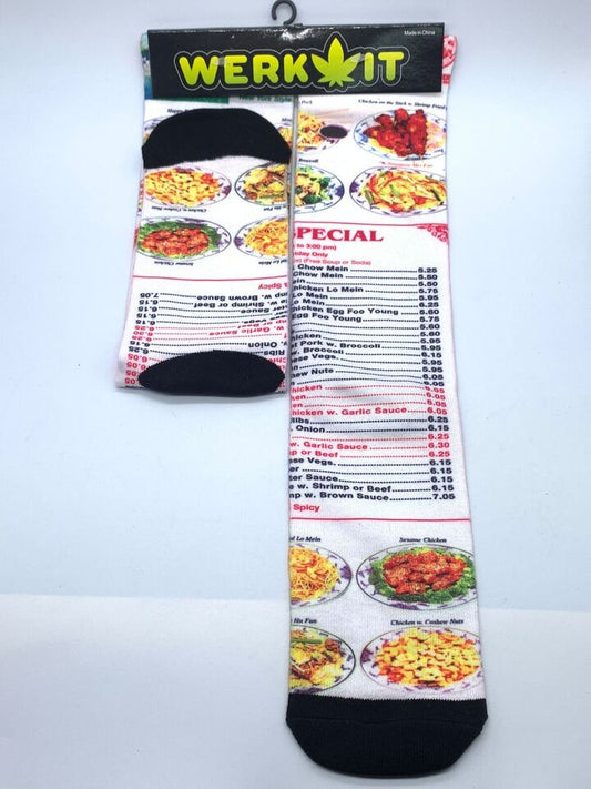 wholesale Menu Unisex Printed Long Men Socks 3D Cool Gift Crazy Funny Food Menu Design