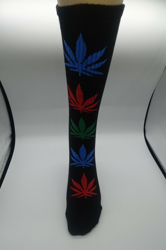 Black Socks unisex multicolor green blue red leaf