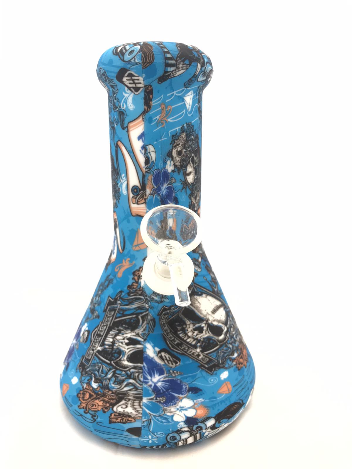 Silicon classic lab bong printed 10" Size BLUE SKULL