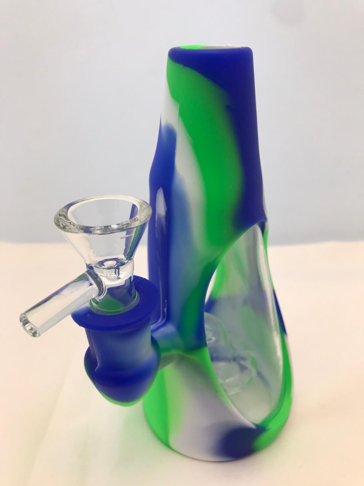 Silicon oval glass bong colors GREEN/BLUE