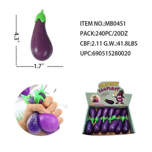 Eggplant Squish slime toys display of 12 pieces wholesale