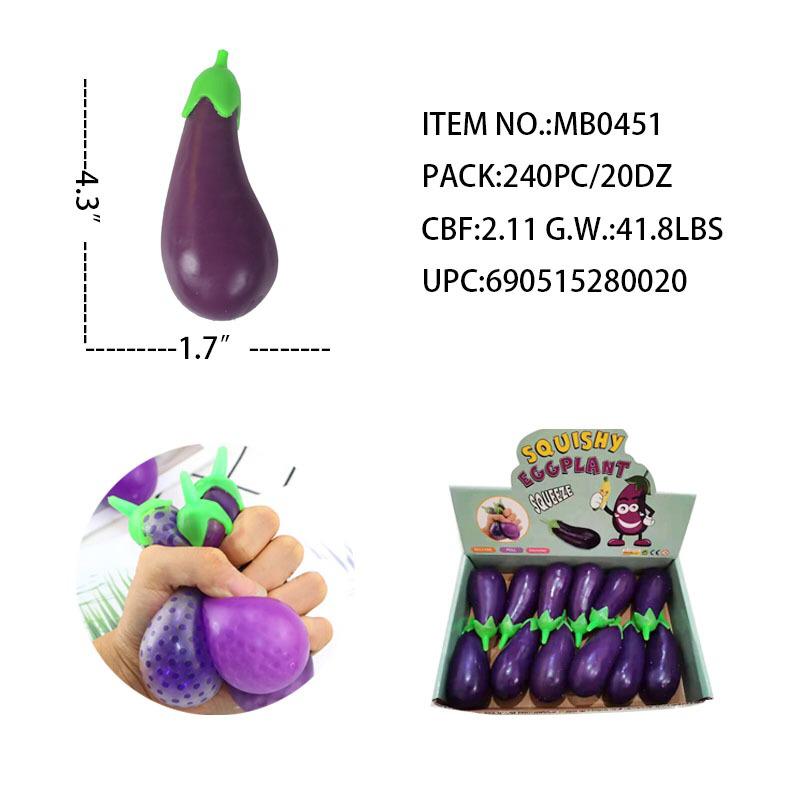 Eggplant Squish slime toys display of 12 pieces