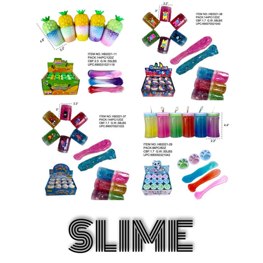 Wholesale Squish Slime toys display of 12 pieces