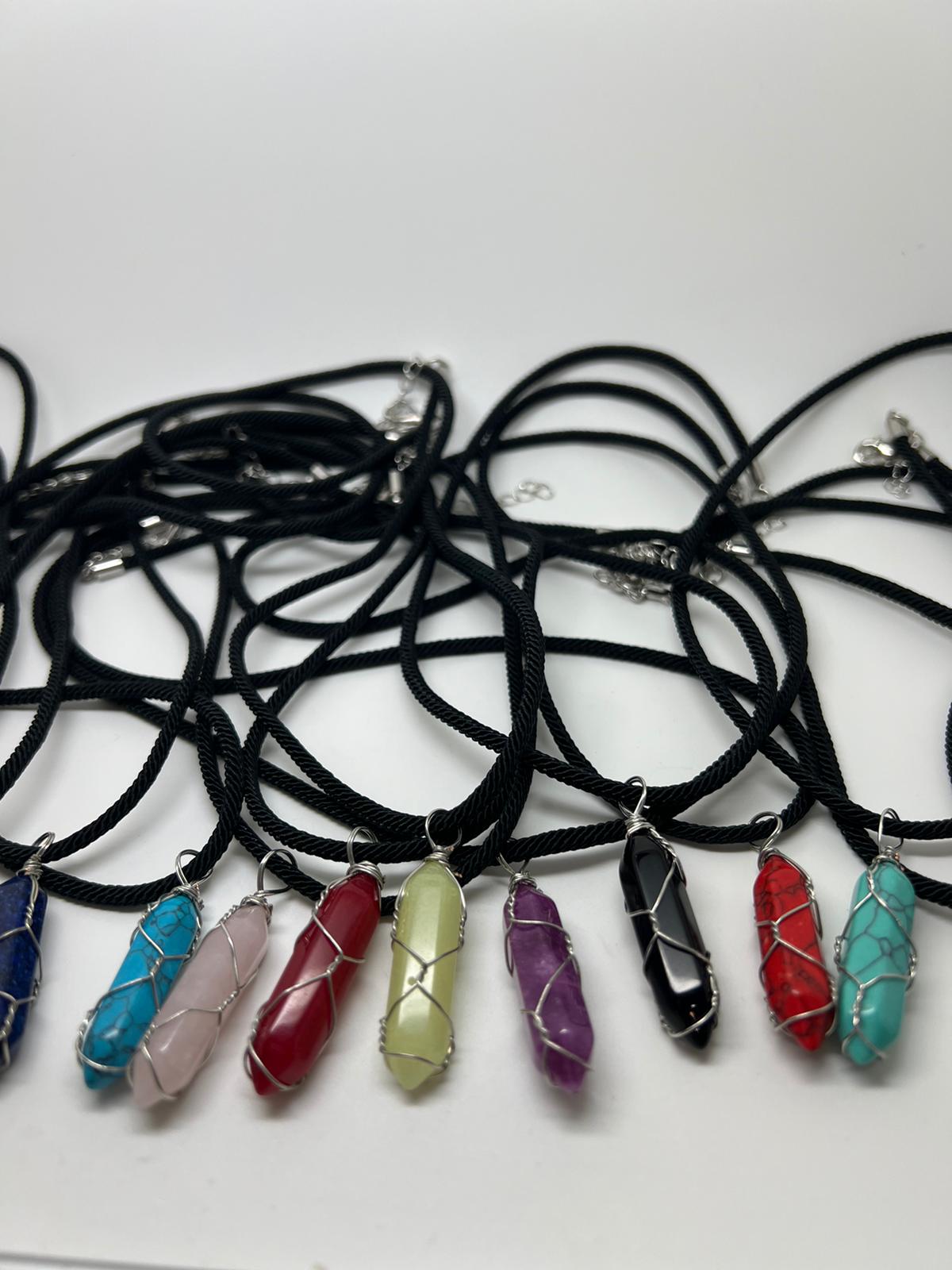 healing crystals wired shape pendant necklace Mixed Gemstone Crystal Charms
