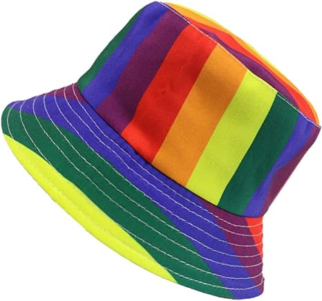 Rainbow Pride LGBTQ Bucket Beach Hat - One Size Unisex Adult  Fishing Cap Folding Sun Hat for Women Girls Teens