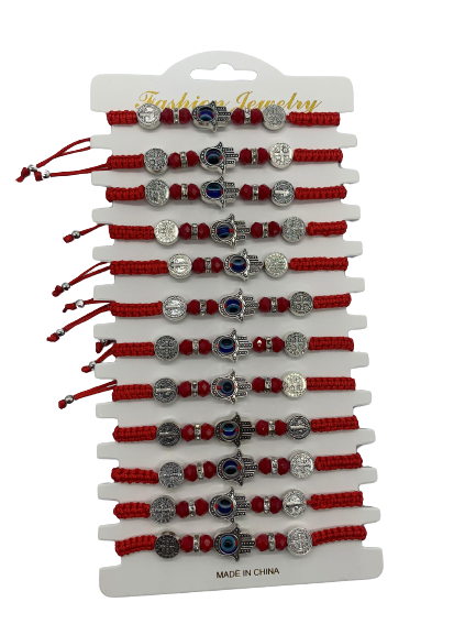 Good Fortune with Our 12 Pieces Blue Eyes Beads and Red Eyes Beads with Palm Bracelet hamsa hand