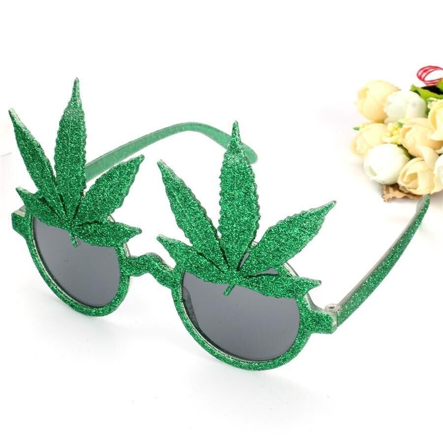 Pack 12 Funny weed sunglasses party supplies New year party Unisex Green Glitter wholesale
