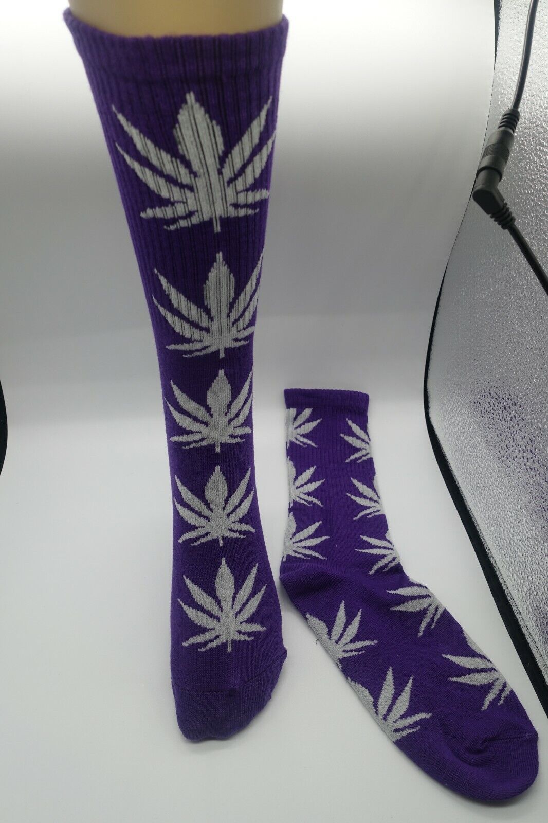 Purple Socks unisex multicolor white leaf