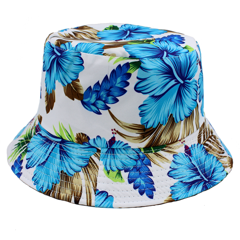 Resort Wear Blooming Orchids Bucket Cap White Blue Flower