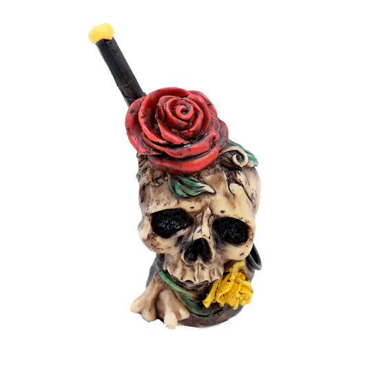 Resin Handmade Rose Skull Water Pipe Decoration Side Table Figure Sculpt #21