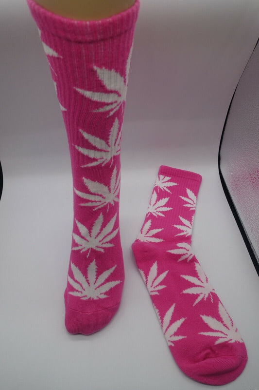 Pink Socks unisex multicolor white leaf