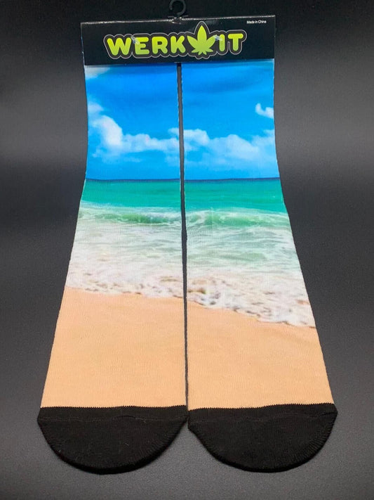 Beach Unisex Printed Long Socks Summer Paradise Beach 3D Gift  Cool Design 8-13 wholesale