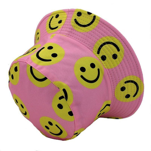 Groovy Smile pink Bucket Hat Yellow Happy Face Pattern wholesale