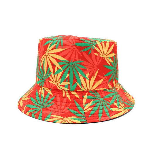 Wholesale Orange Rasta Bucket Hat: Unisex, Reversible, Foldable, Cool Leaf Pattern