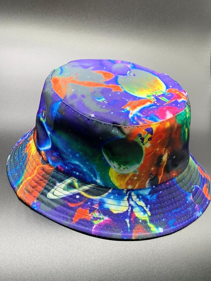 bucket hat colorful space figures one size reversible galaxy print