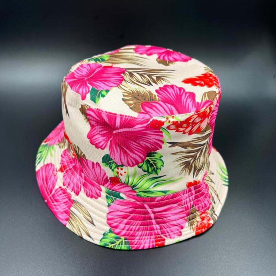BUCKET HAT CAP BEAUTIFUL PINK ROSES FASHION PRINT SUN STYLE REVERSIBLE FOLDABLE