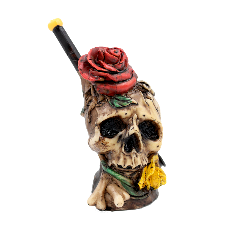 Resin Handmade Rose Skull Water Pipe Decoration Side Table Figure Sculpt #21