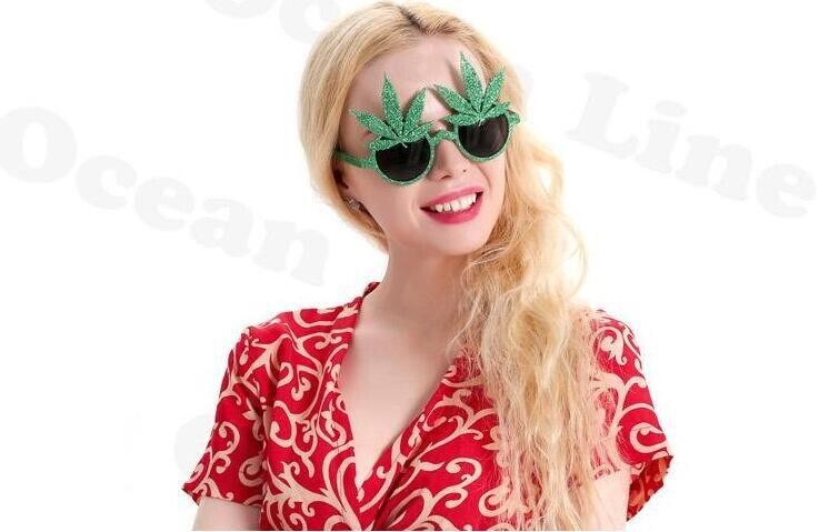 Pack 12 Funny weed sunglasses party supplies New year party Unisex Green Glitter wholesale