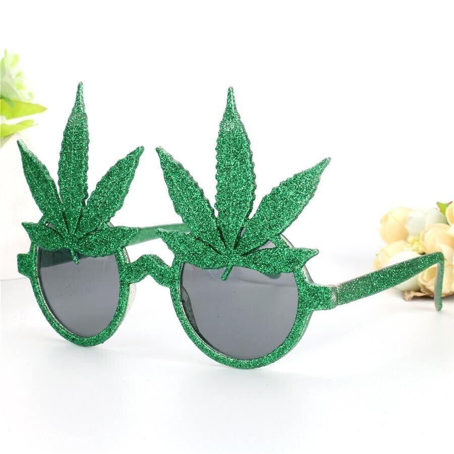 Pack 12 Funny weed sunglasses party supplies New year party Unisex Green Glitter