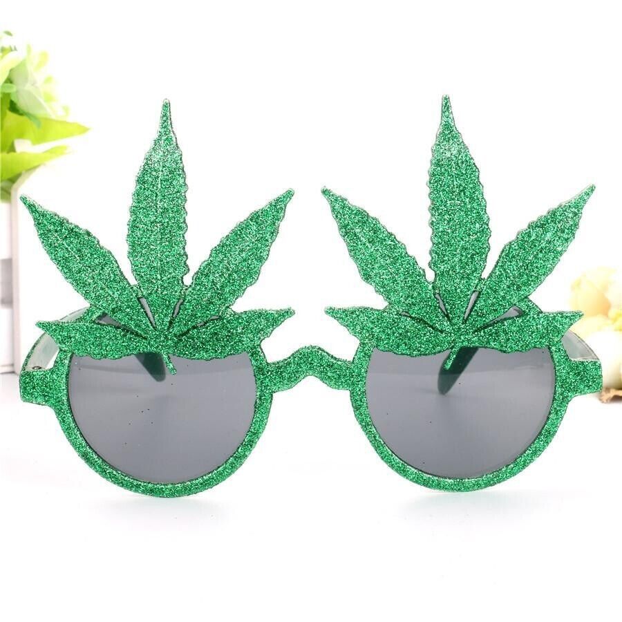 Pack 12 Funny weed sunglasses party supplies New year party Unisex Green Glitter wholesale