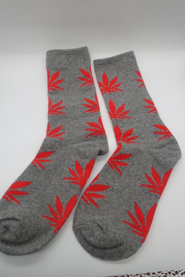 Grey Socks unisex multicolor red leaf