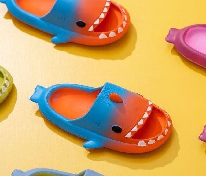 Sliders Sharks Slippers Kid Thick Sole In/Outdoor Sliders Sandals Orange Blue