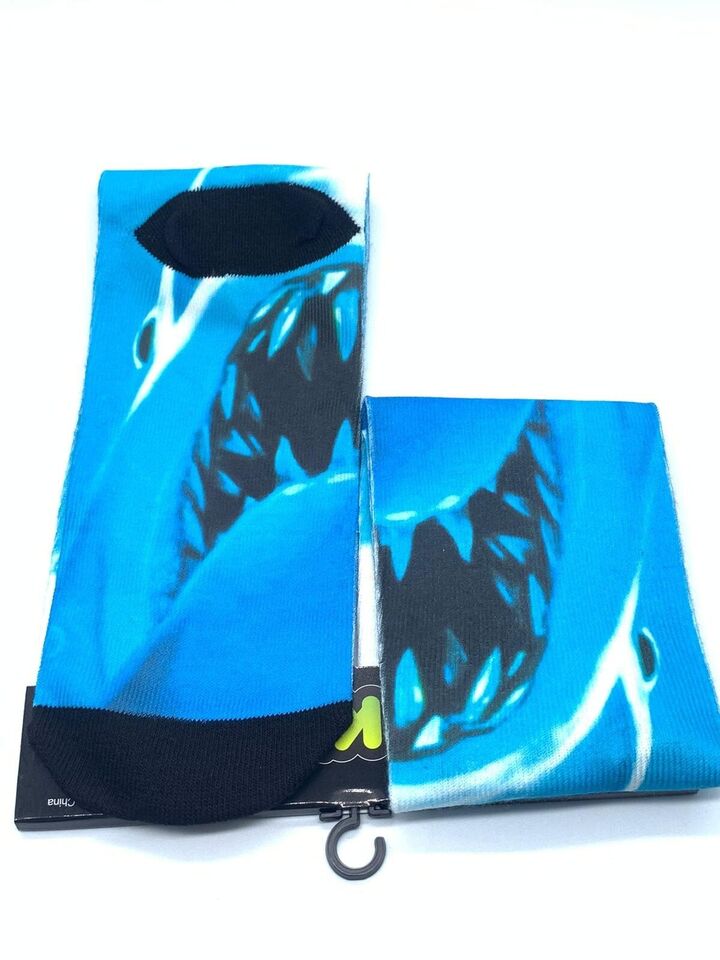 Unisex Printed Long Men Socks 3d Funny Trend White Shark Tooth Novelty Design