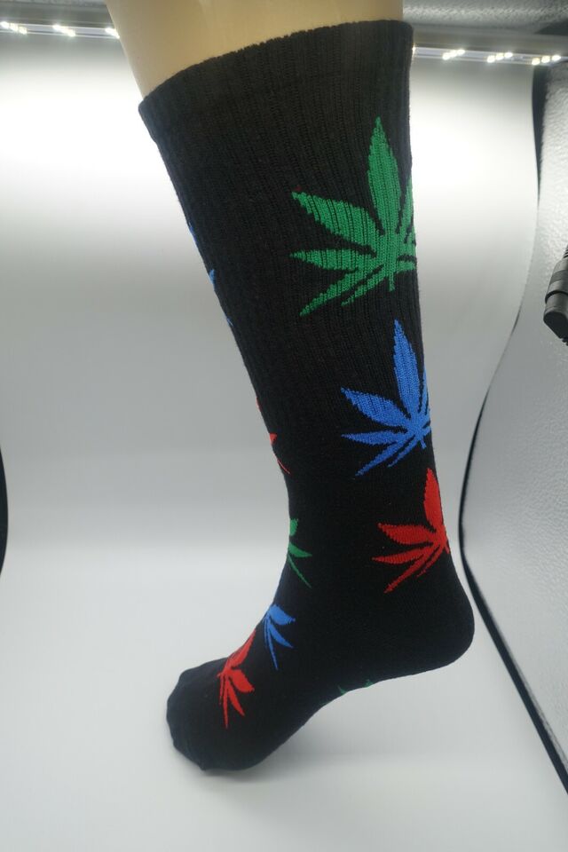 Black Socks unisex multicolor green blue red leaf