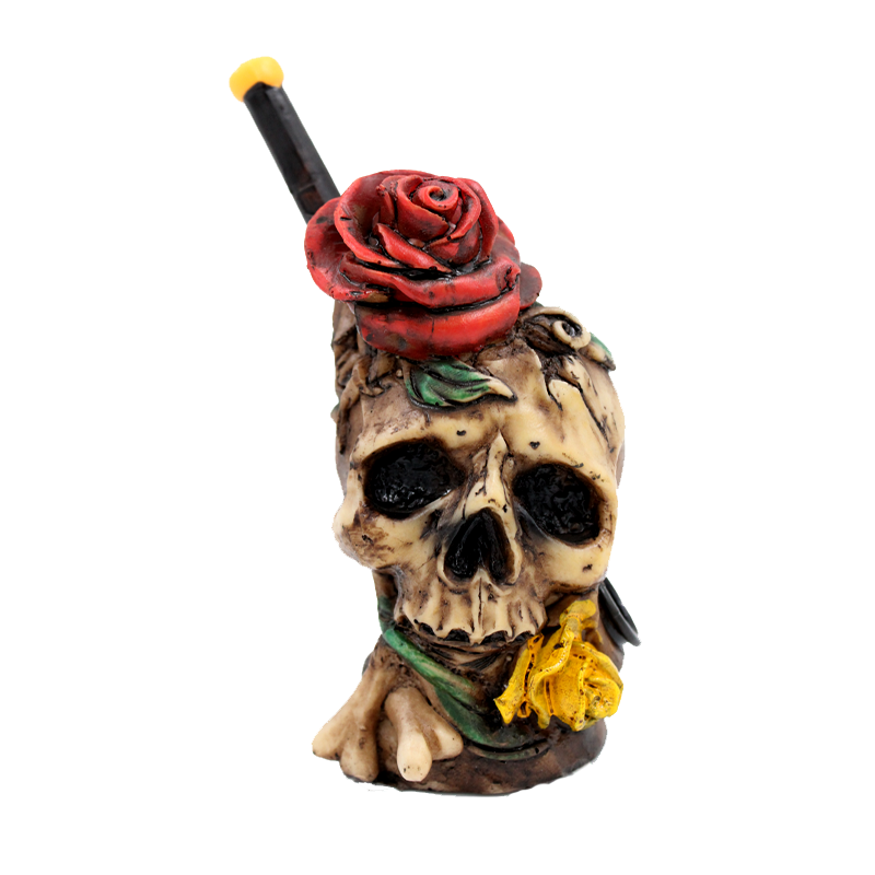 Resin Handmade Rose Skull Water Pipe Decoration Side Table Figure Sculpt #21