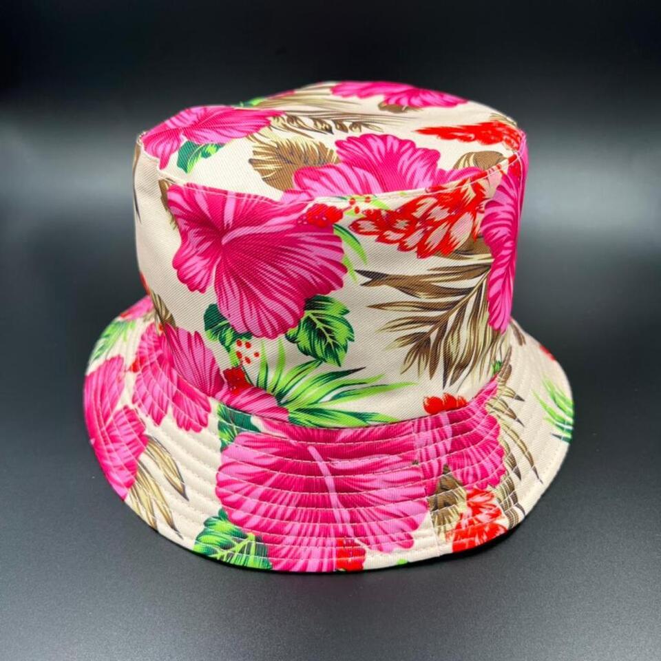 BUCKET HAT CAP BEAUTIFUL PINK ROSES FASHION PRINT SUN STYLE REVERSIBLE FOLDABLE