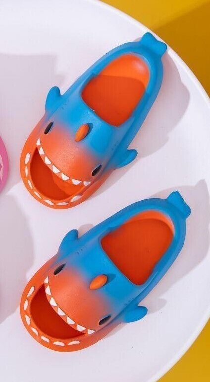 Sliders Sharks Slippers Kid Thick Sole In/Outdoor Sliders Sandals Orange Blue
