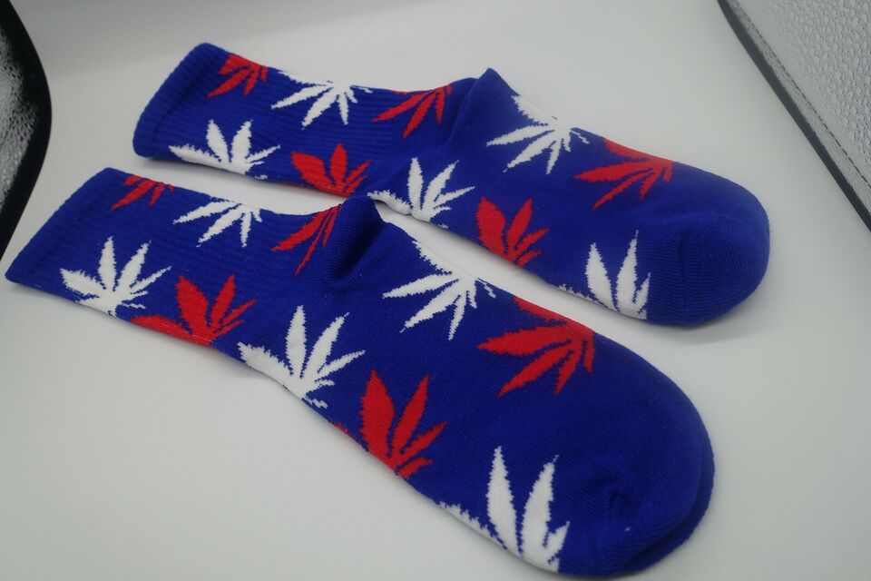 Blue Red and white Marijuana leaf Print Socks unisex USA Flag colors