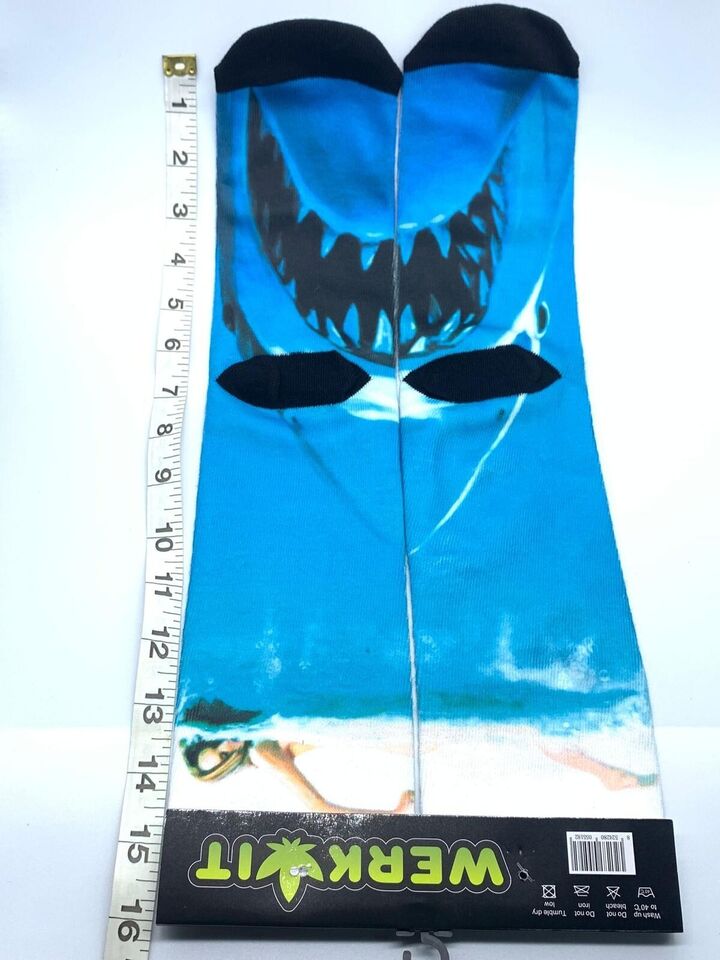 Unisex Printed Long Men Socks 3d Funny Trend White Shark Tooth Novelty Design