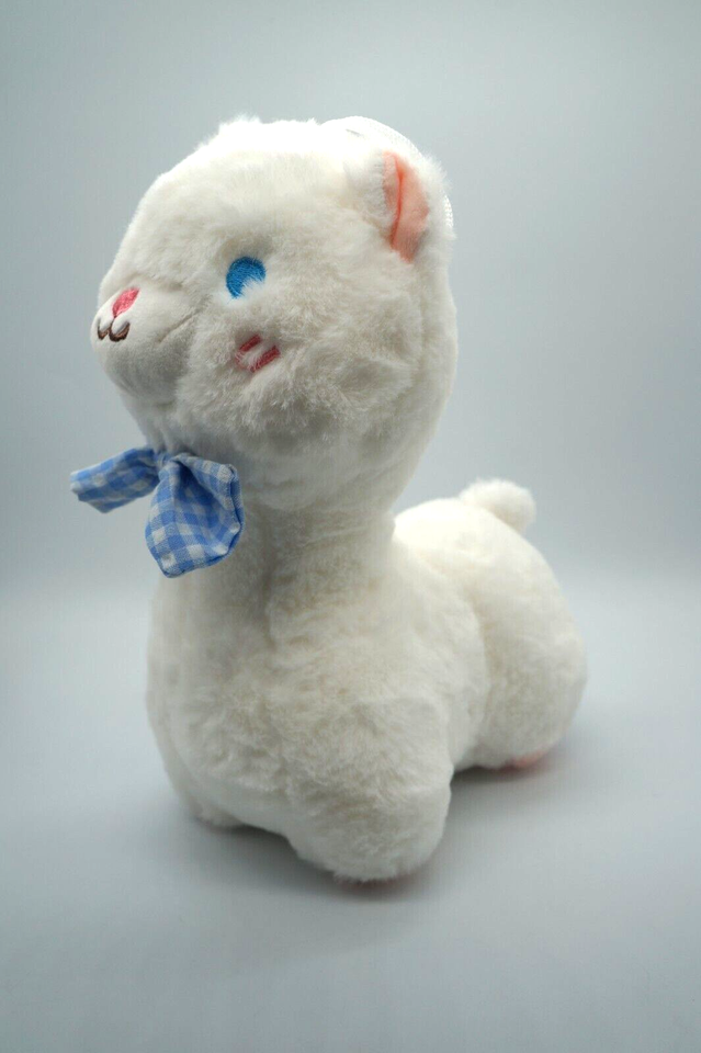 adorable white llama plush trendy blue bow plush toy alpaca fluffy