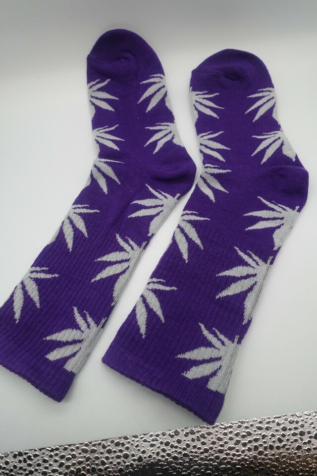 Purple Socks unisex multicolor white leaf