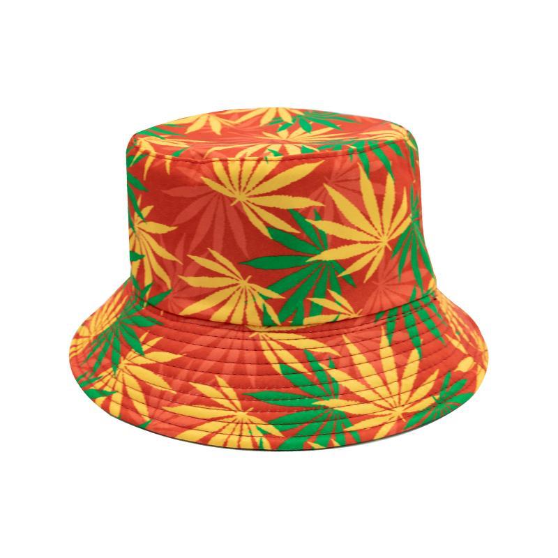 Weed print bucket hat Orange leaf
