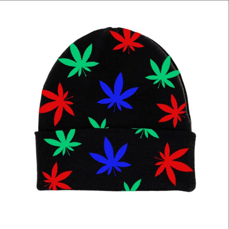 Weed leaves print beanie R/B/G