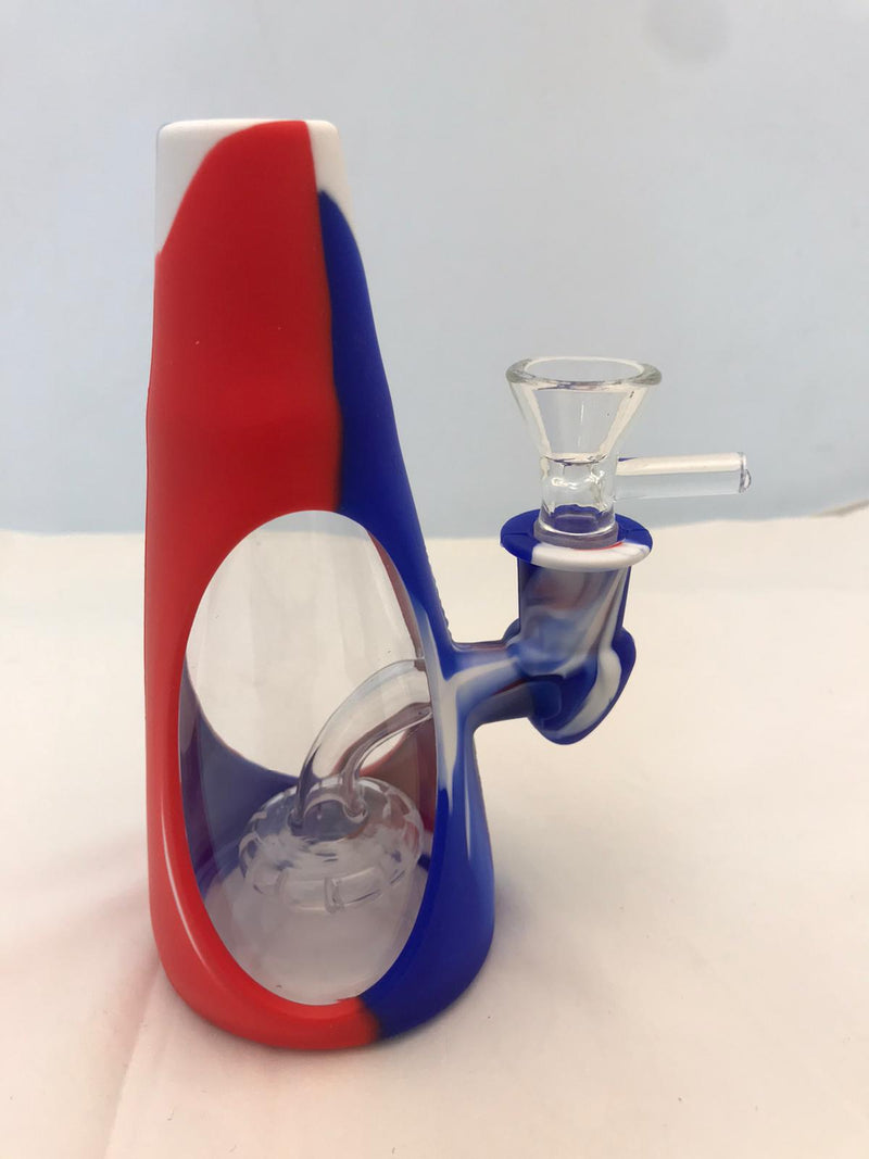 Silicon oval glass bong colors BLUE/RED
