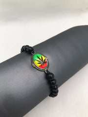 RASTA LEAF MEDAL BRACELET DISPLAY OF 12