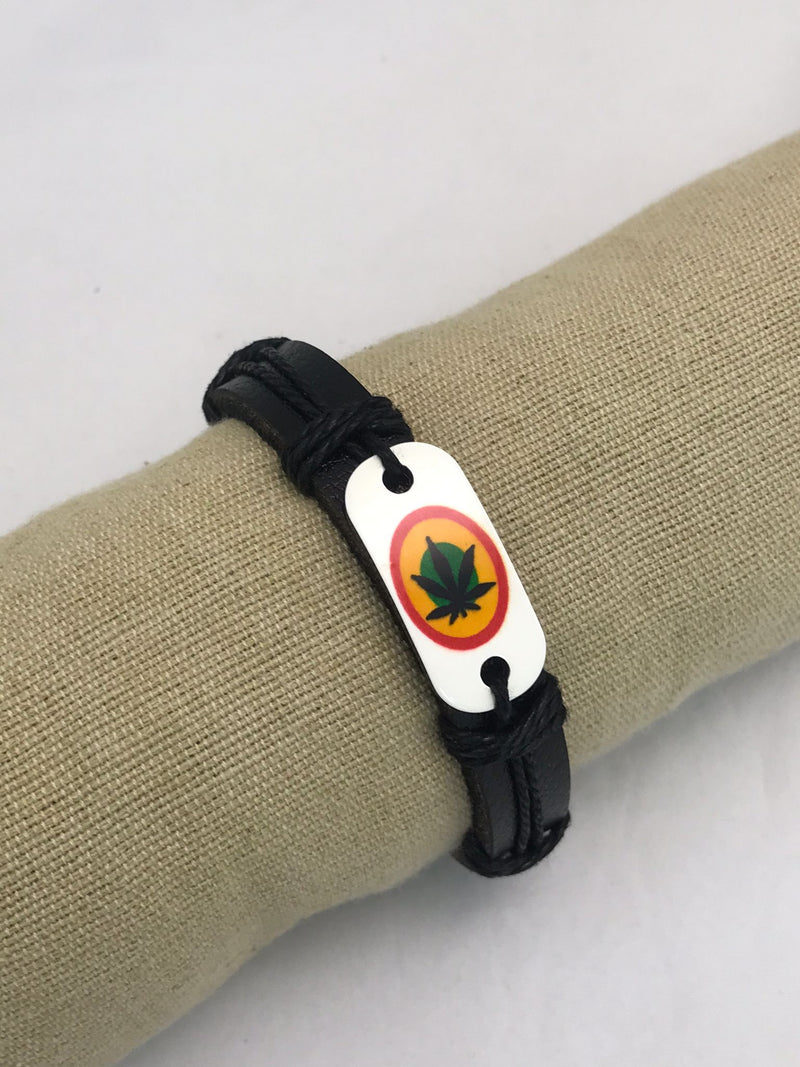 B/W RASTA LEAF BRACELET DISPLAY OF 12