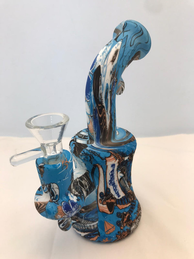 Silicon small curve bong printed BLUE