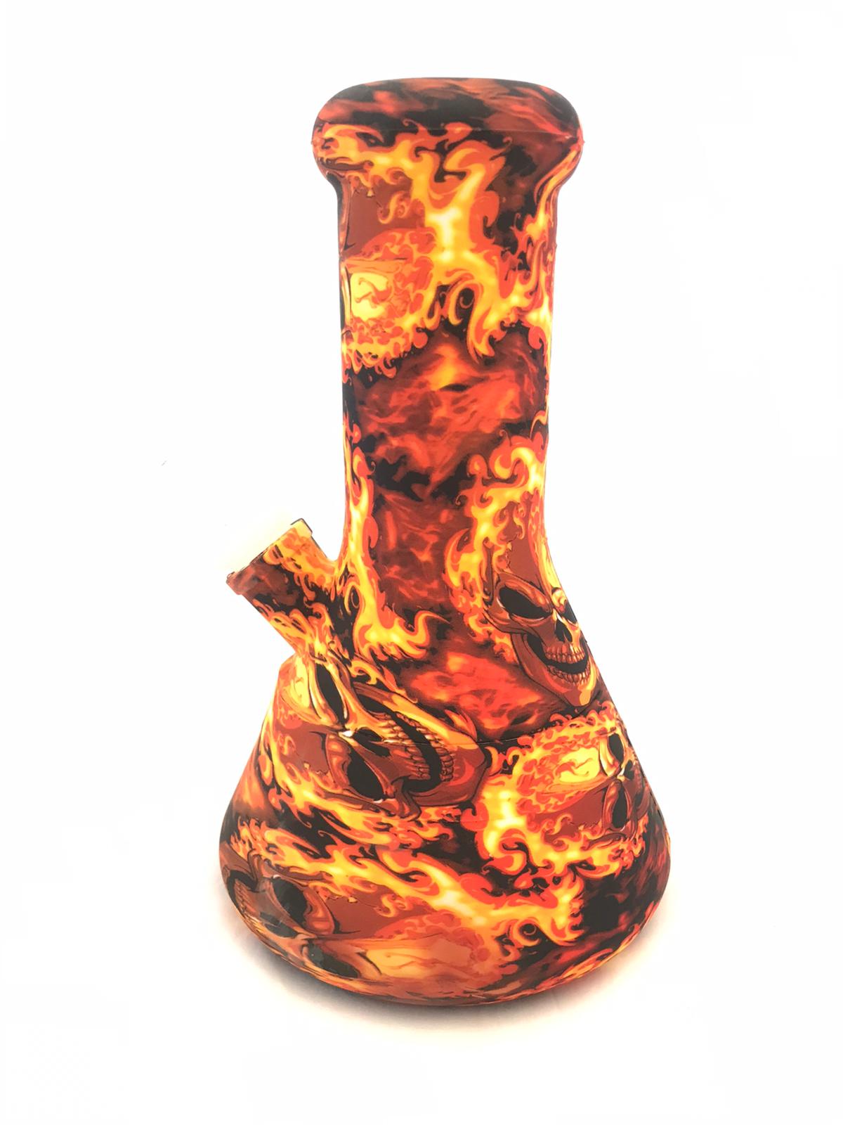 Silicon classic lab bong printed 10" Size SKULL FLAME