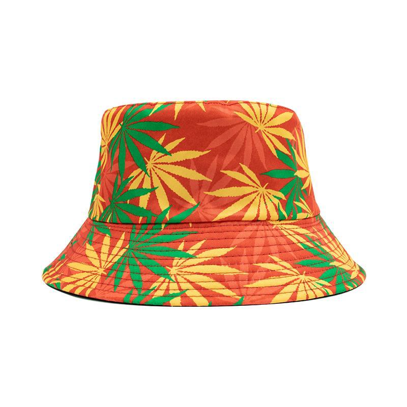 Weed print bucket hat Orange leaf